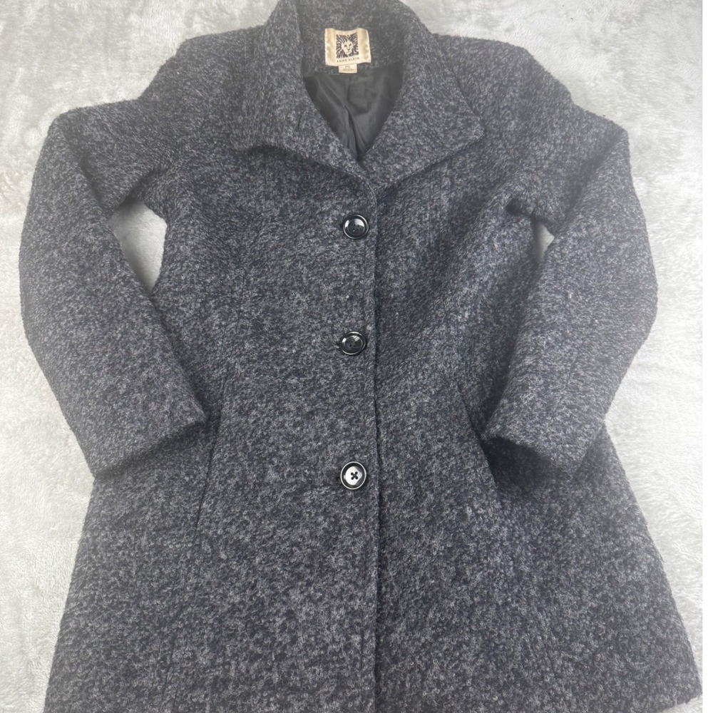 Anne Klein Womens Charcoal Grey Wool Blend Boucle Walker Coat Size‎ PS